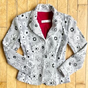 Kathleen Kovats White Floral Zip up Blazer Size 4